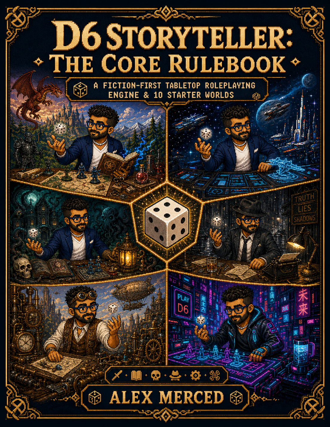 Pixel-art cover of D6 Storyteller: The Core Rulebook by Alex Merced