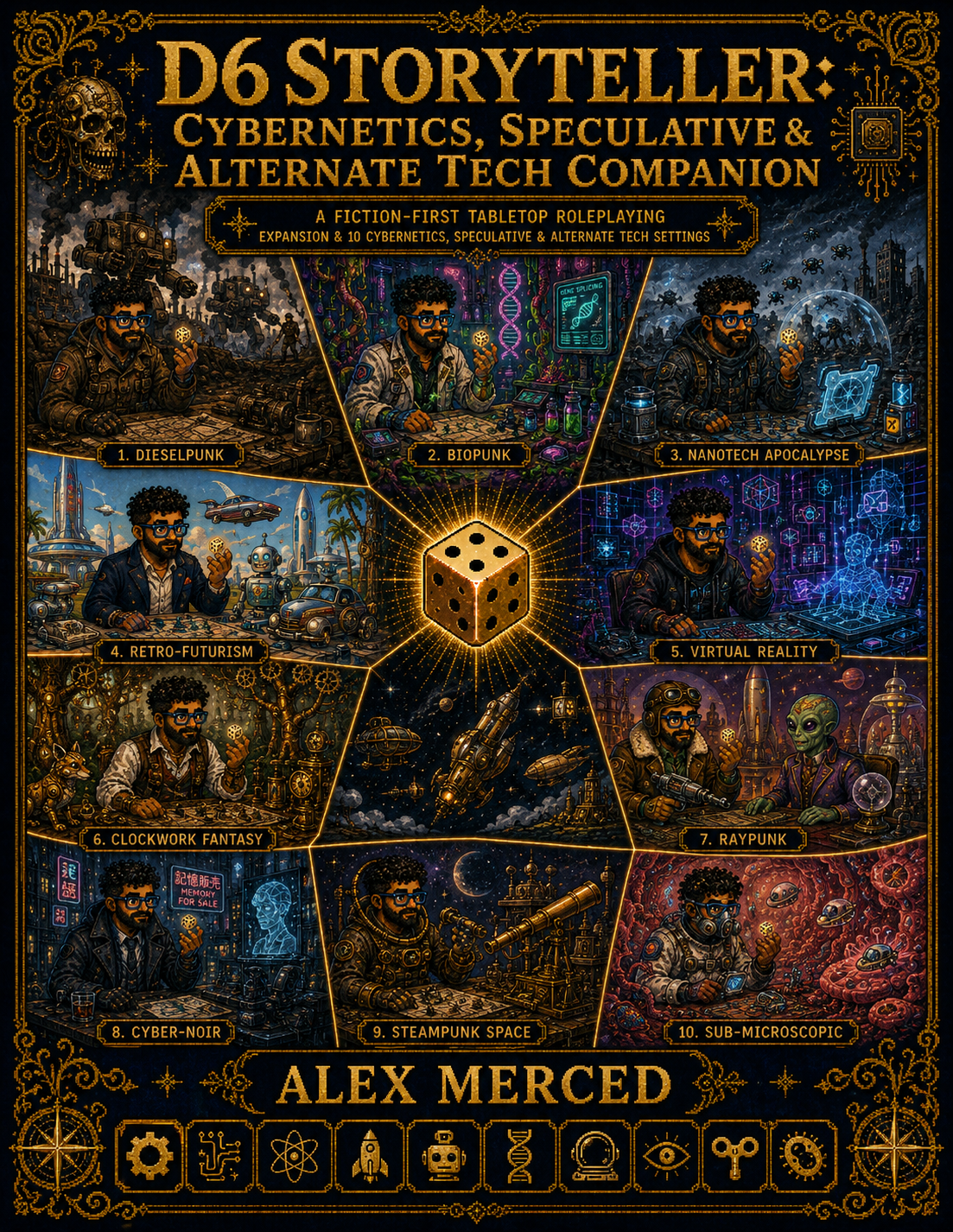 Pixel-art cover of D6 Storyteller: Cybernetics, Speculative & Alternate Tech Companion by Alex Merced