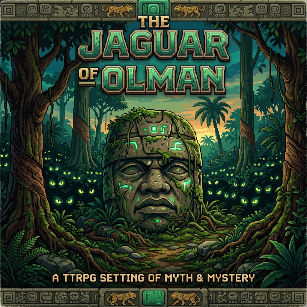 Pixel art cover of The Jaguar of Olman by Alex Merced