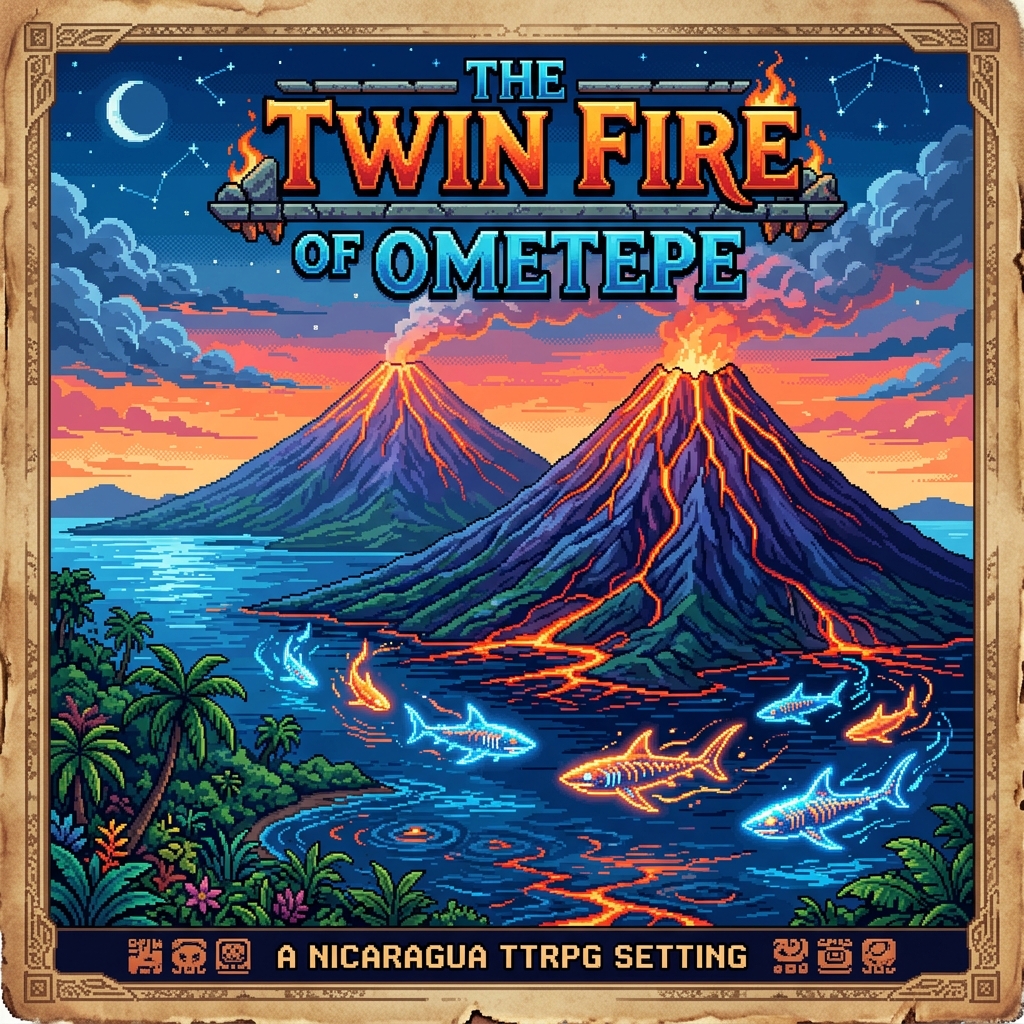 Pixel art cover of The Twin Fire of Ometepe by Alex Merced