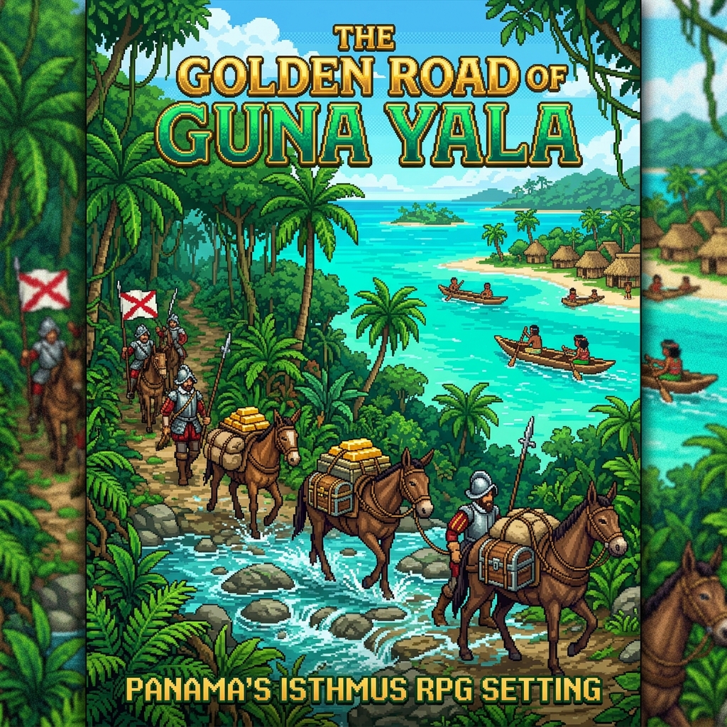 Pixel art cover of The Golden Road of Guna Yala by Alex Merced